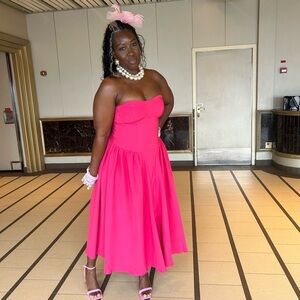 Strapless Hot Pink Midi Dress – Classic Fit-and-Flare